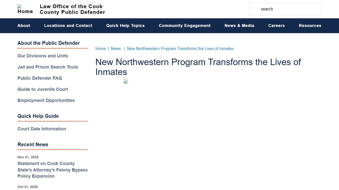 New Northwestern Program Transforms the Lives of Inmates Law Office of the Cook County Public Defender
