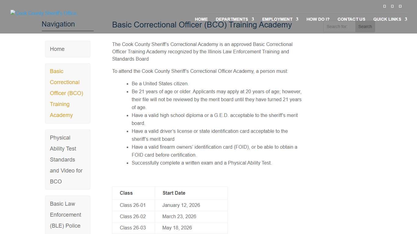 Basic Correctional Officer (BCO) Training Academy