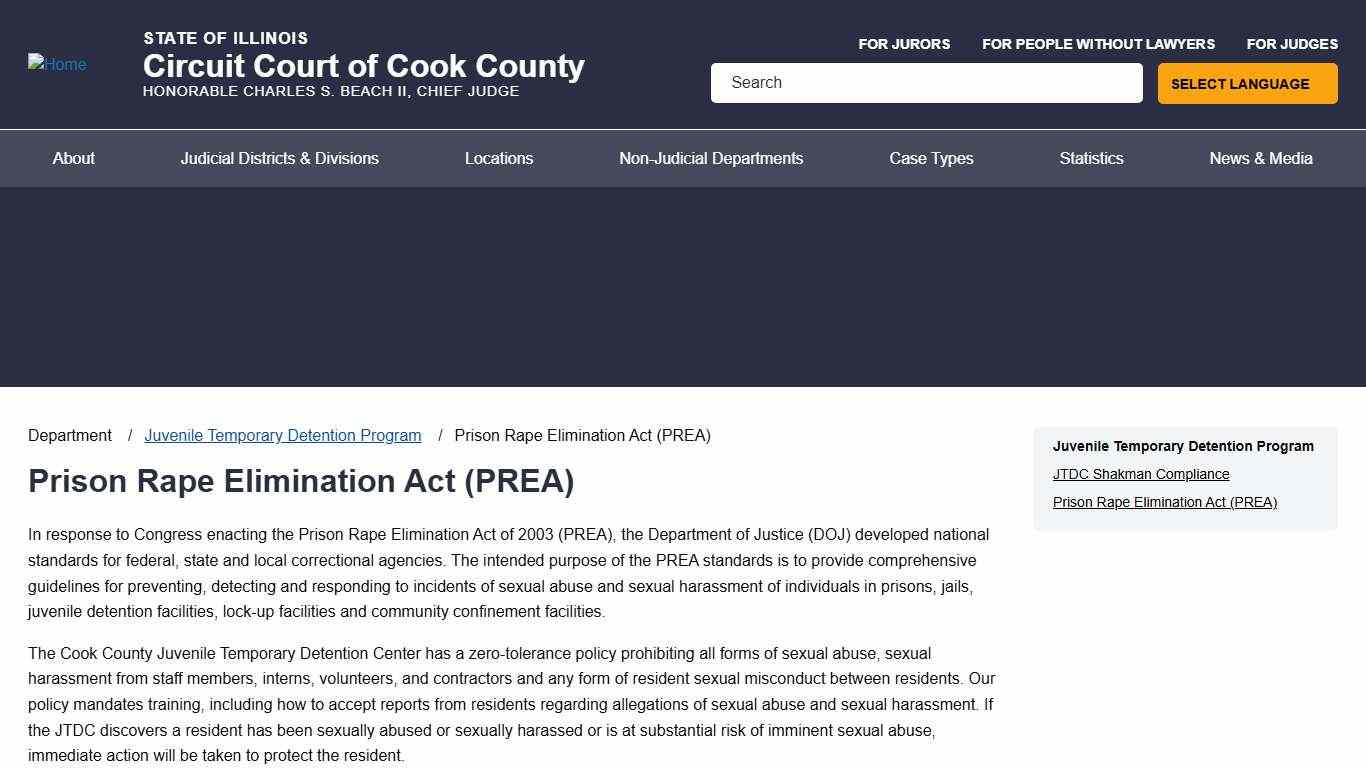 Prison Rape Elimination Act (PREA) Circuit Court of Cook County